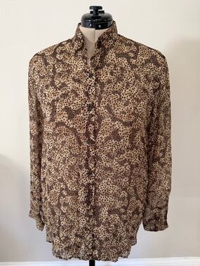 Vintage Burberry Brown and Cream Animal-Print Button-Down Shirt, size 10